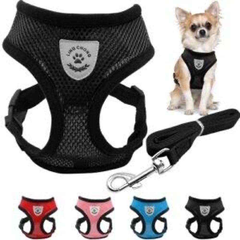 NEW Breathable Mesh‎ Dog Harness and Leash Set Adjustable Reflective